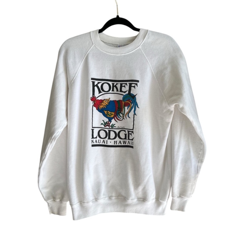 Vintage 80s Hawaiian Sweatshirt Kokee Lodge Kauai Hawaii Rooster